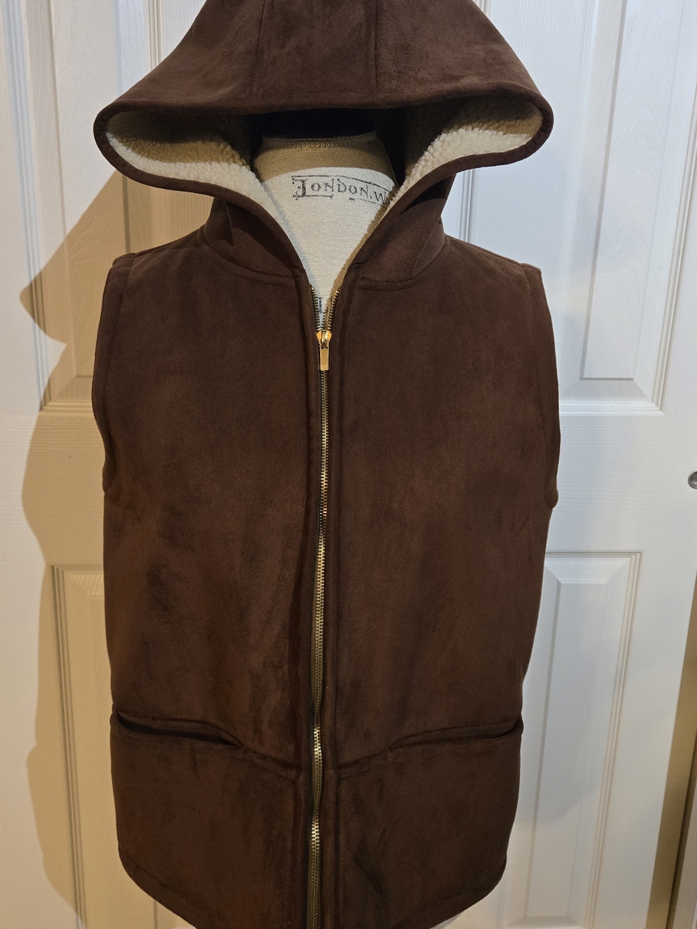 Vintage Lauren Ralph Lauren Brown Faux Suede Sherpa Hooded Vest M Y2K
